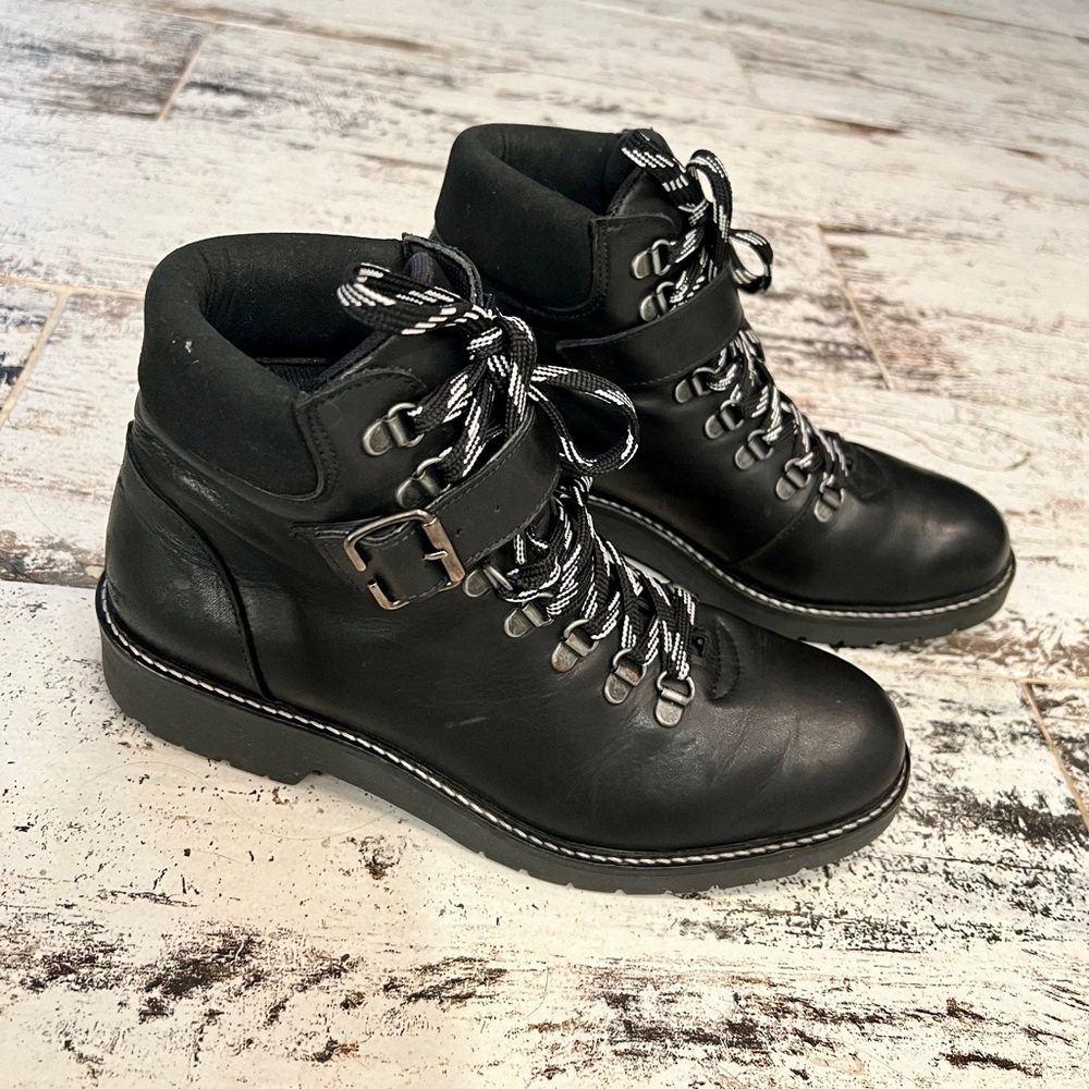 ASOS DEPP Womens Black Leather Hikers Boot